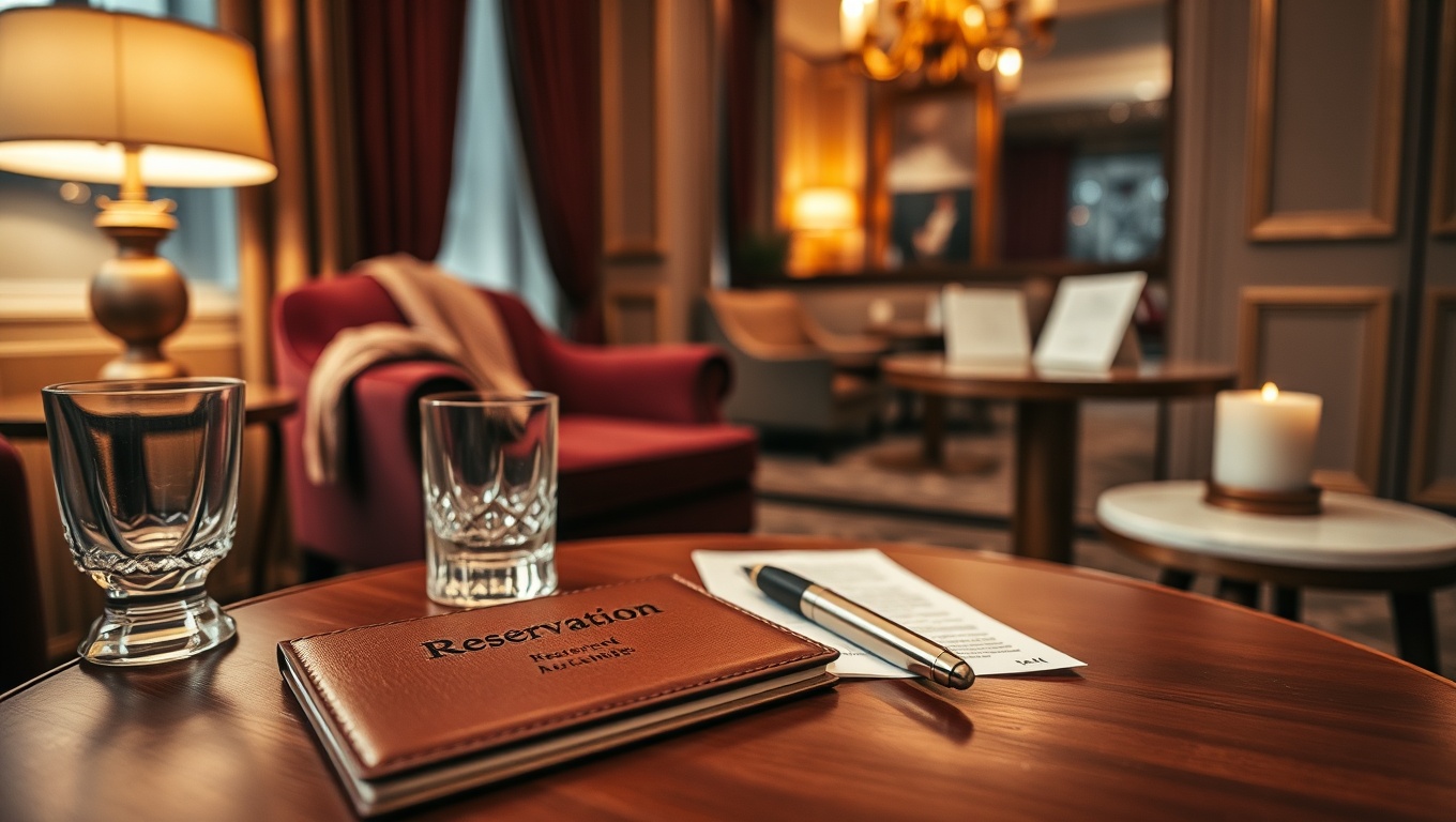 Ein elegantes Lounge-Setting für ein diskretes Treffen mit Lederaccessoires, Kristallgläsern und warmem Licht. Girls Wien privat.