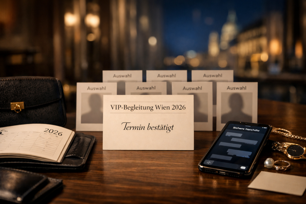 Top VIP escort Vienna: VIP-Karte u201eAuswahlu201c, Terminbestu00e4tigung, Kalender 2026 und Smartphone im Wiener Hotellounge-Ambiente.